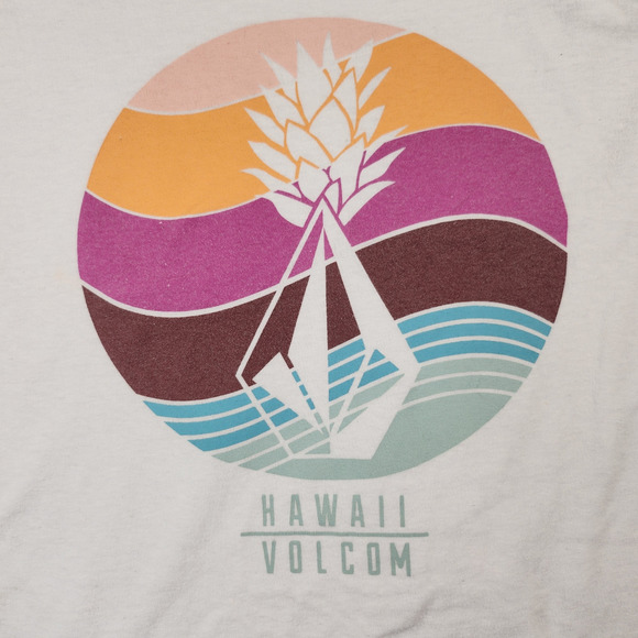 Volcom Tank Top Womens Medium White Hawaii Hawaiian Pineapple Surf Wave Graphic - Picture 5 of 10